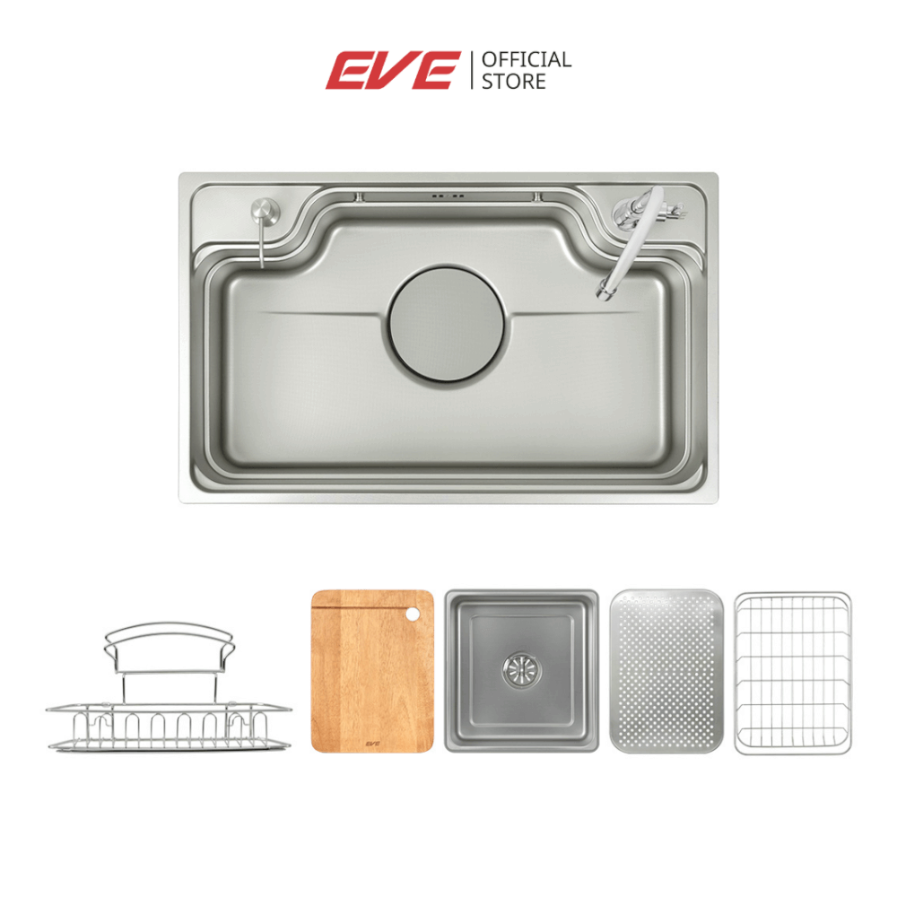 ซิงค์ล้างจานสแตนเลส 1 หลุม EVE JUMBO PLUS 780/480 ขนาด 78 ซม. สีเงินสเตนเลสสตีล สี SILVER PLUS พร้อมอุปกรณ์เสริม_12